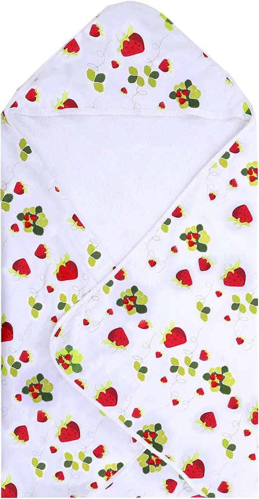 Bamboo towel with hood, for newborns, babies, color strawberry