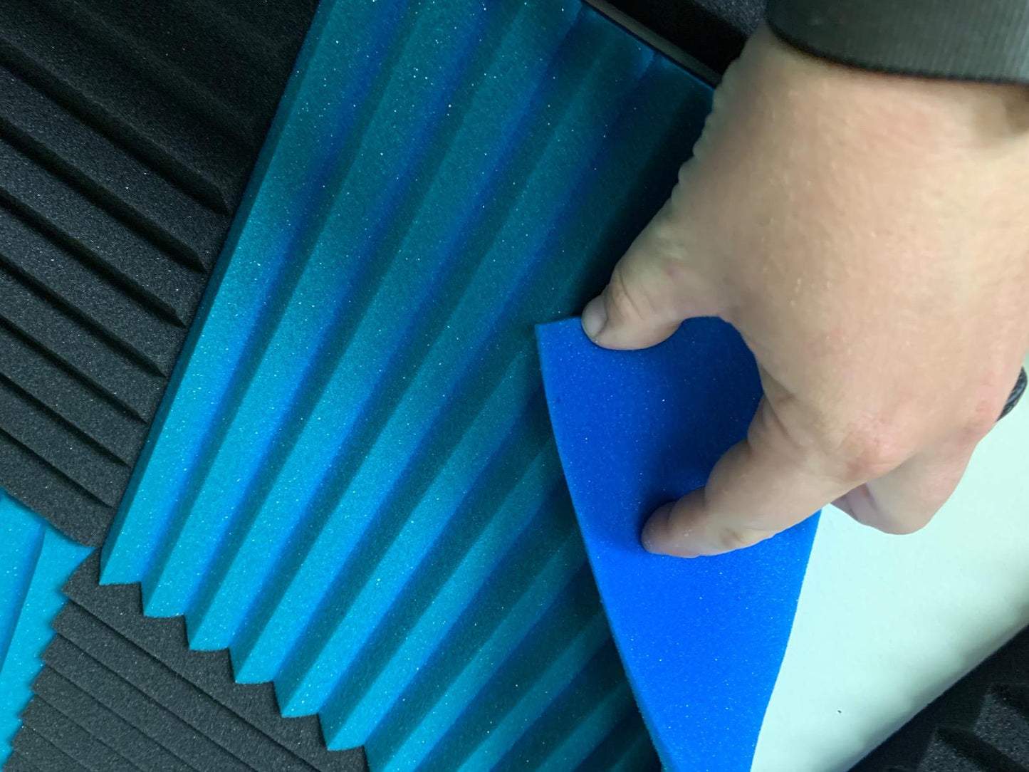 Pack of 52 Acoustic Foam Panels, 1"x12"x12" (Black/Blue)