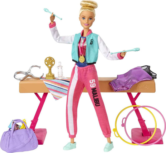 Gymnast doll, balance beam, more than 15 accessories.