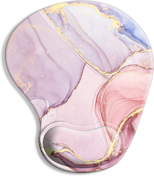 Mouse pad with gel wrist rest, non-slip rubber base,Pink Marble