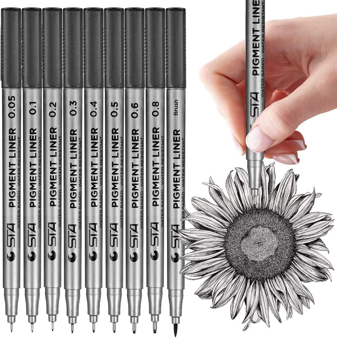 Multiliner Fine Point Drawing Pens (9 Sizes/colour:Black)