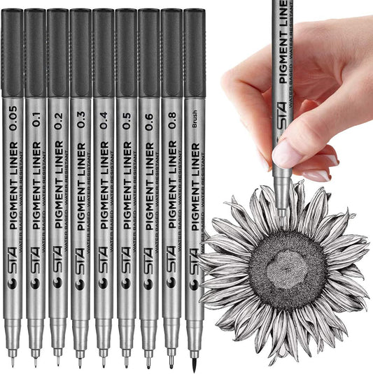 Multiliner Fine Point Drawing Pens (9 Sizes/colour:Black)