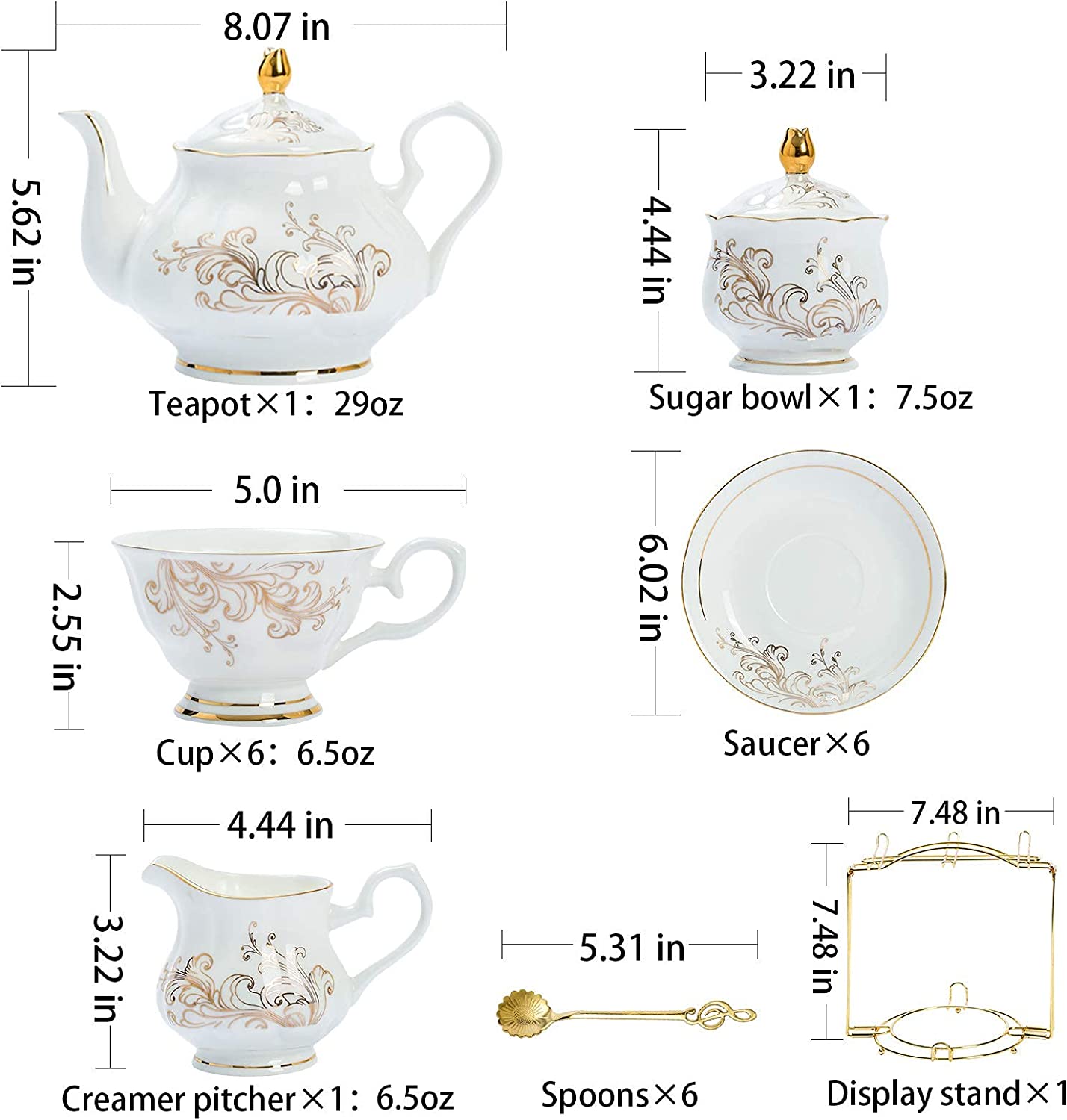 22-Piece Porcelain Tea Sets (Phoenix with Gold Rim)