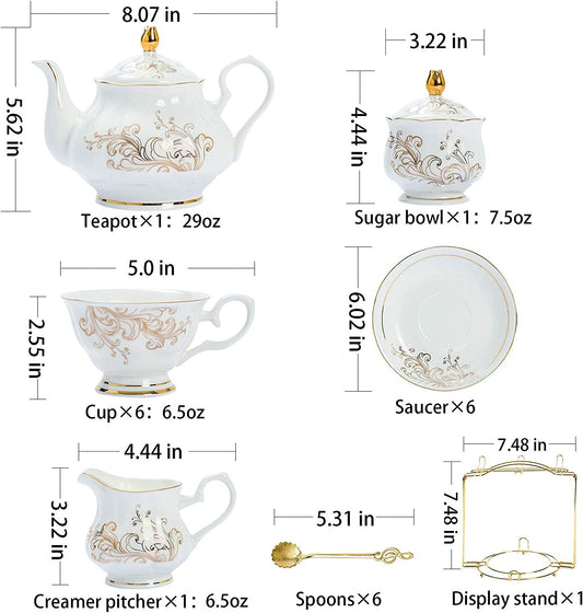 22-Piece Porcelain Tea Sets (Phoenix with Gold Rim)