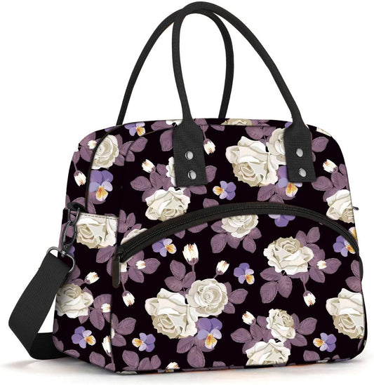 Adjustable Strap Insulated Lunch Bag - Purple Leaf