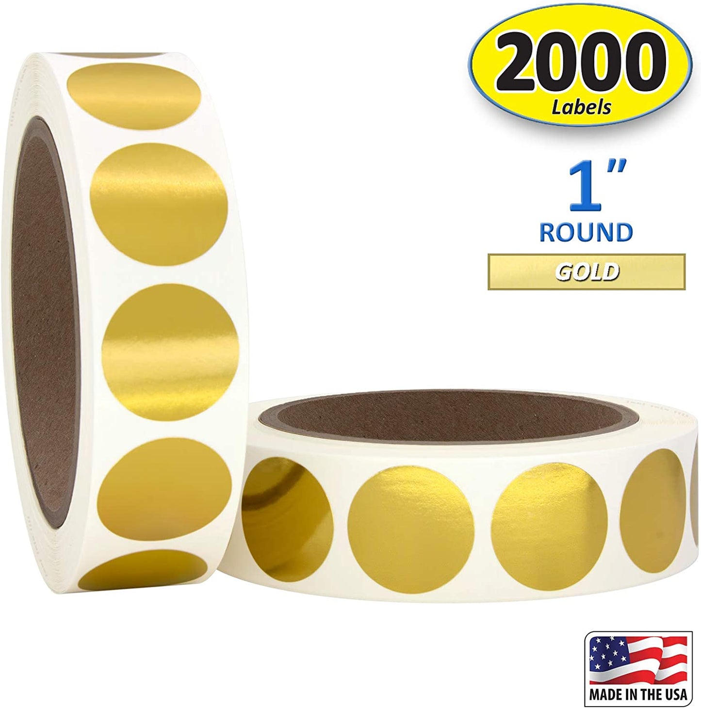 1" Circle Dot Labels, 2000Pcs (Color: Gold)