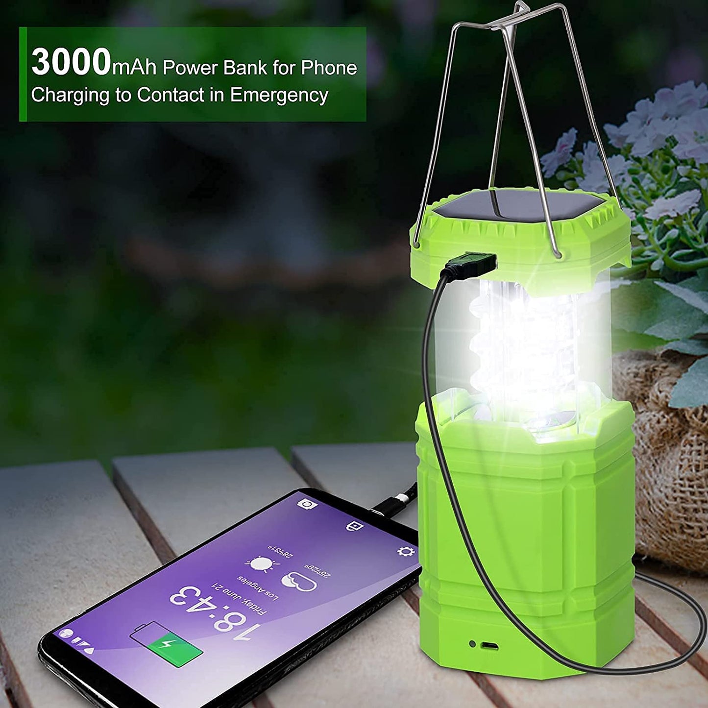 Waterproof rechargeable camping lantern, Green