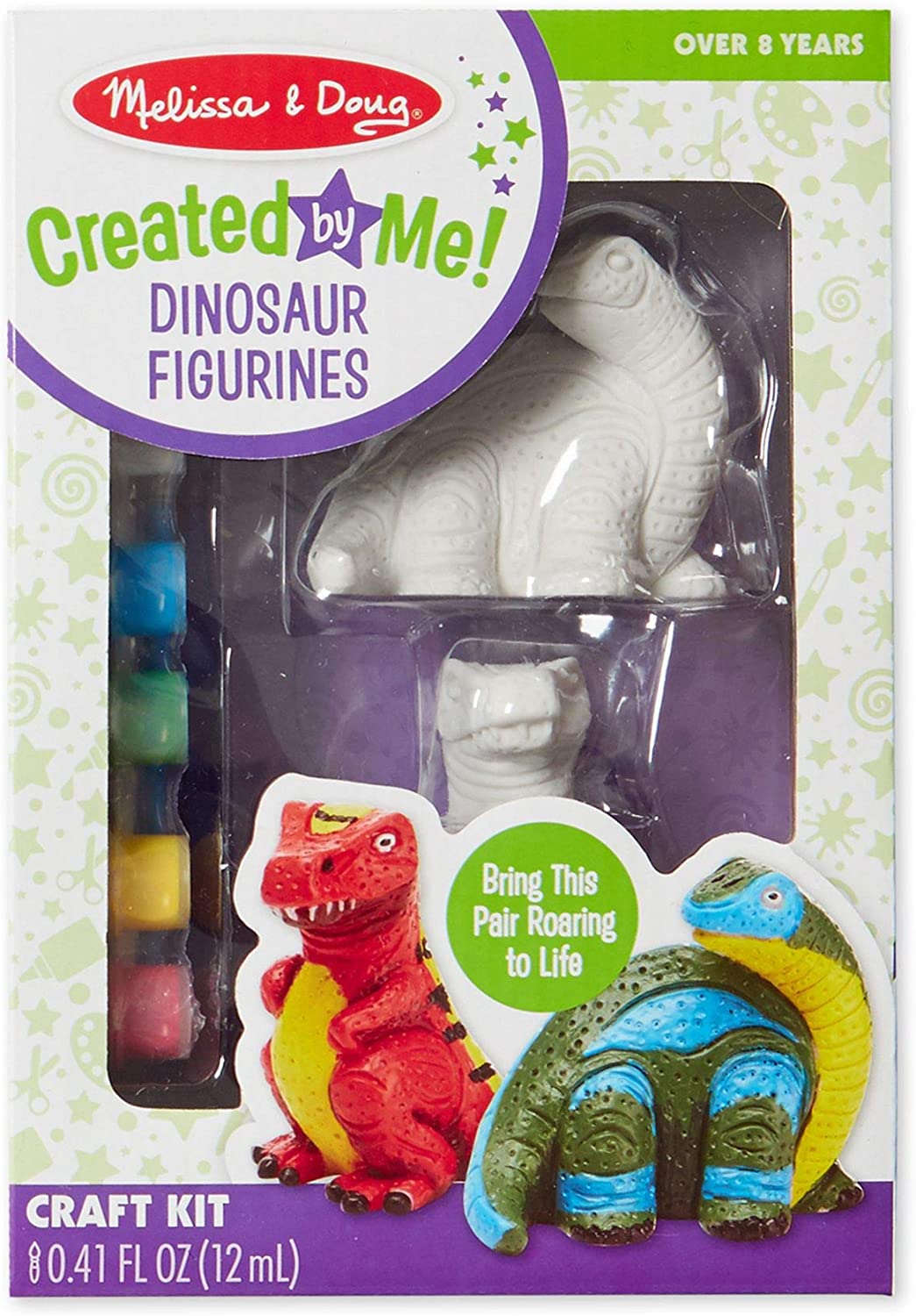 Dinosaur Figures Craft Kit, 2 Figures, 6 Paints, 3.7 x 4.7 x 6.7