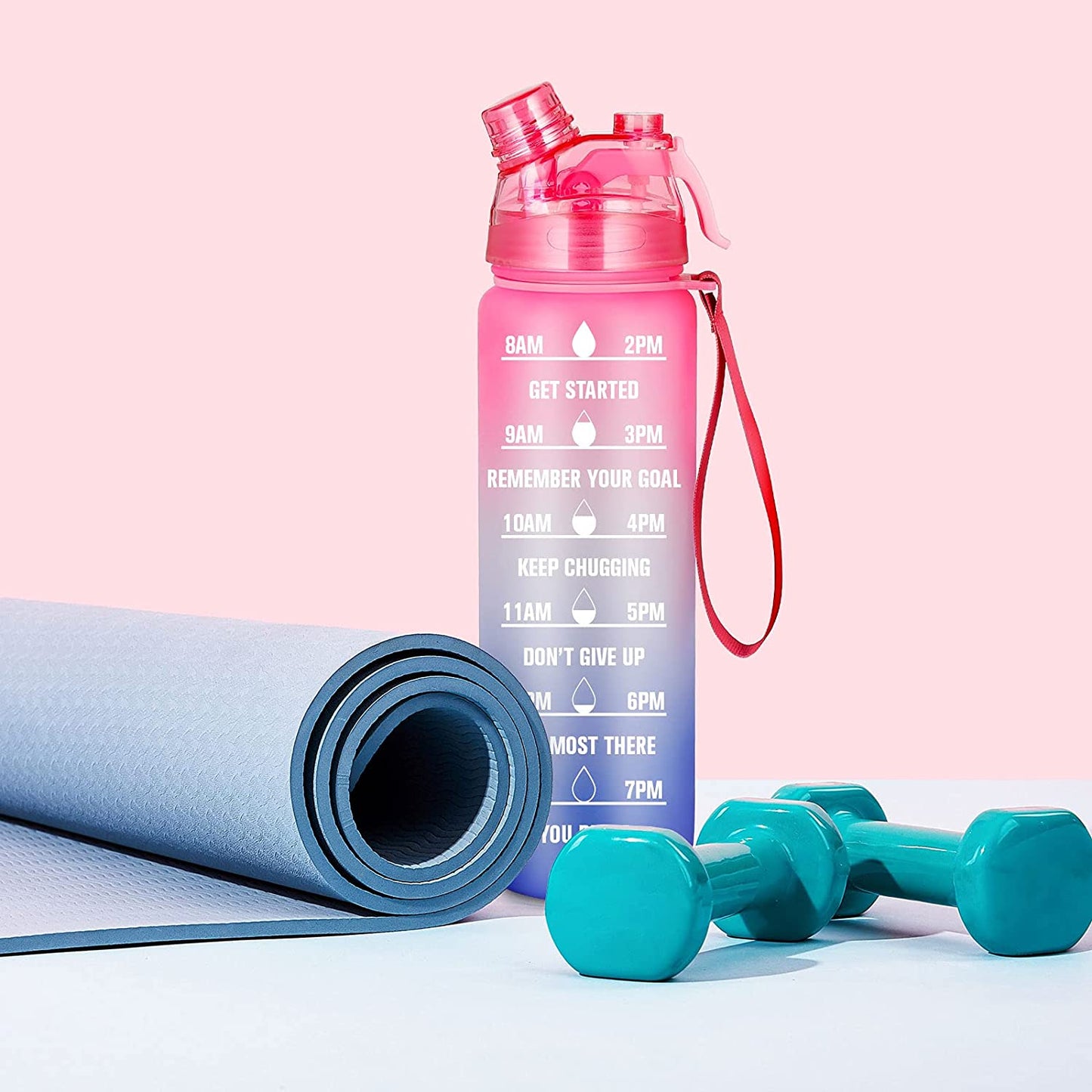 32oz Motivational Water Bottles with Time Marker (Red Blue)