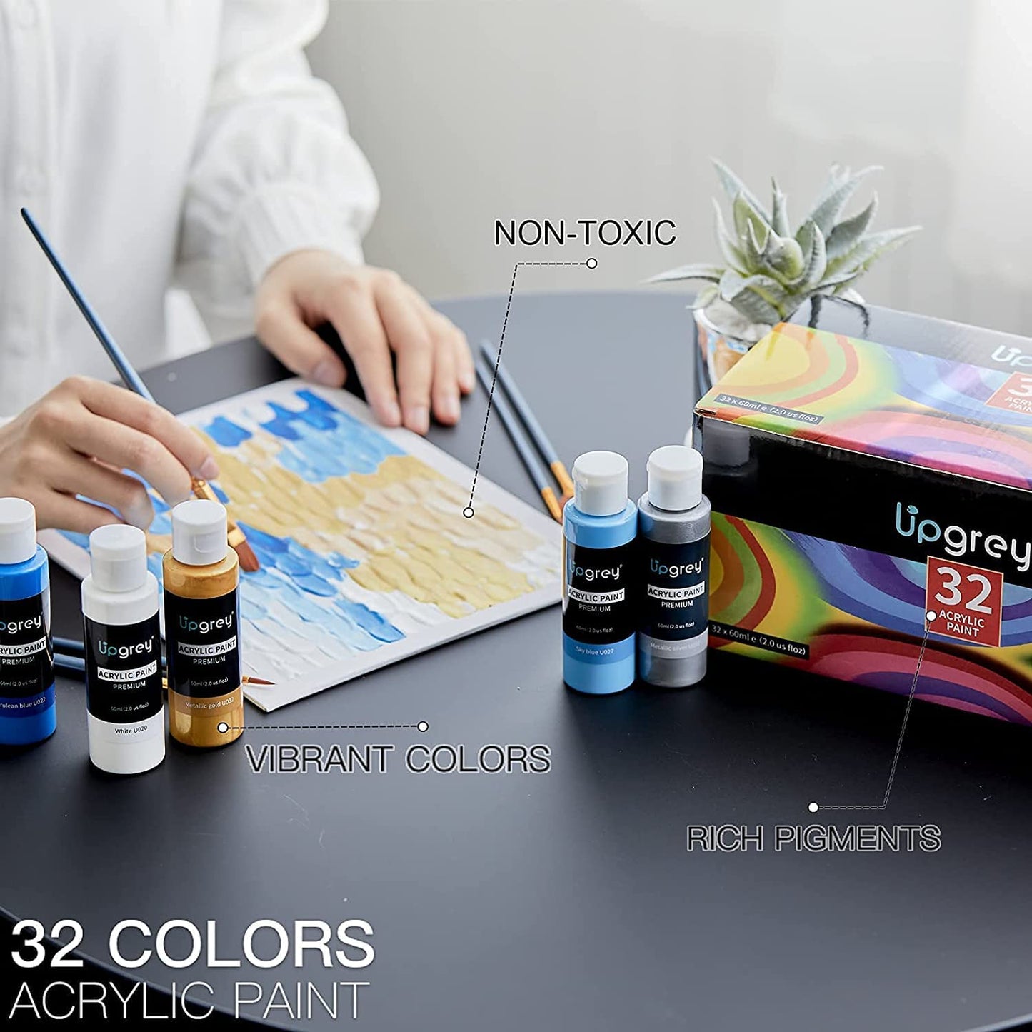 Acrylic paint set, 32 colors, ‎10.59 x 5.35 x 4.69 inches