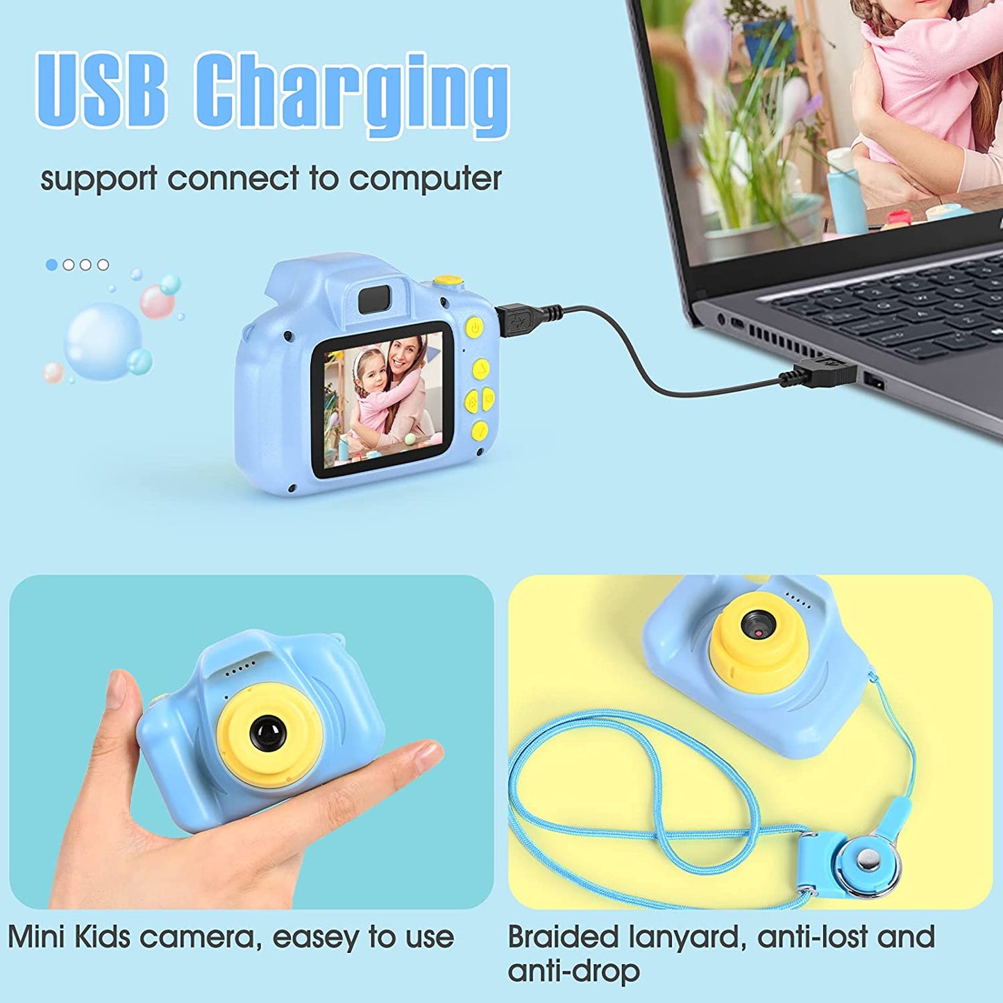 1080P Kids Toy Camera, 32GB SD Card (Blue)