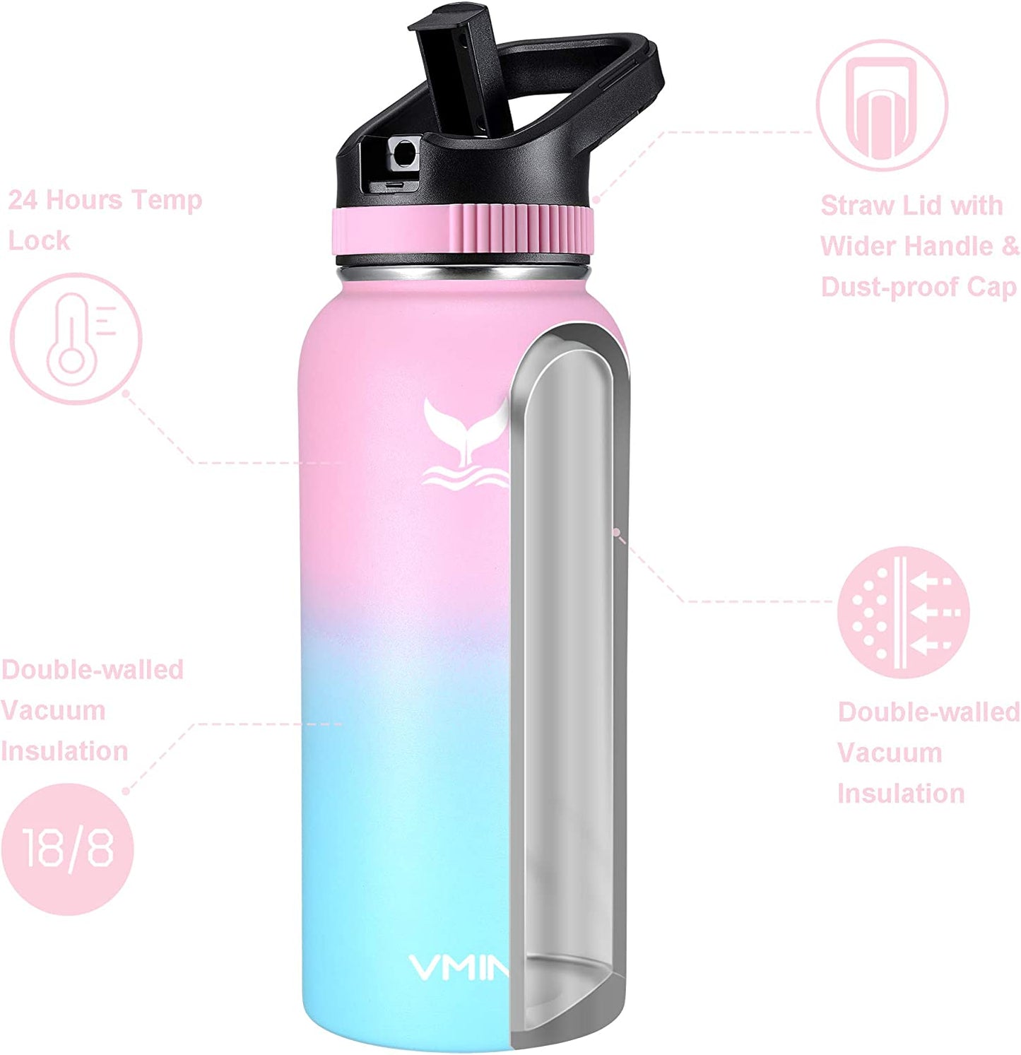 Straw Water Bottle, 32/40oz Color: b-Fantasy