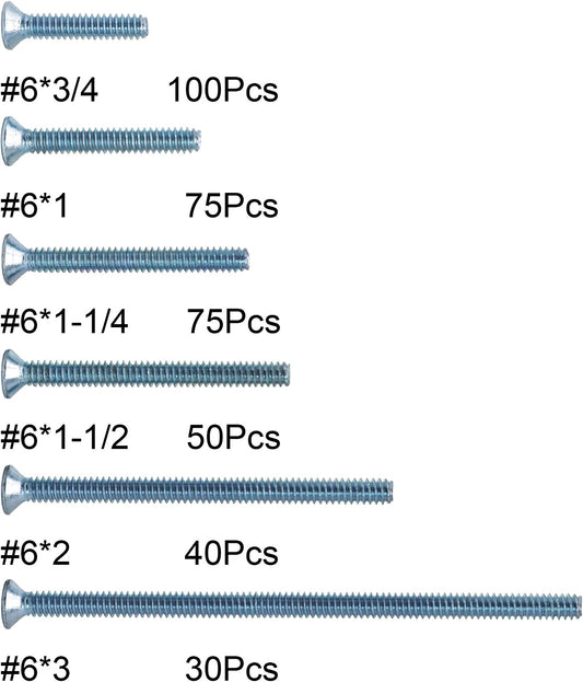 Flat Head Screw Set, 370 Pieces, (‎9.69 x 5.04 x 1.85 inches)