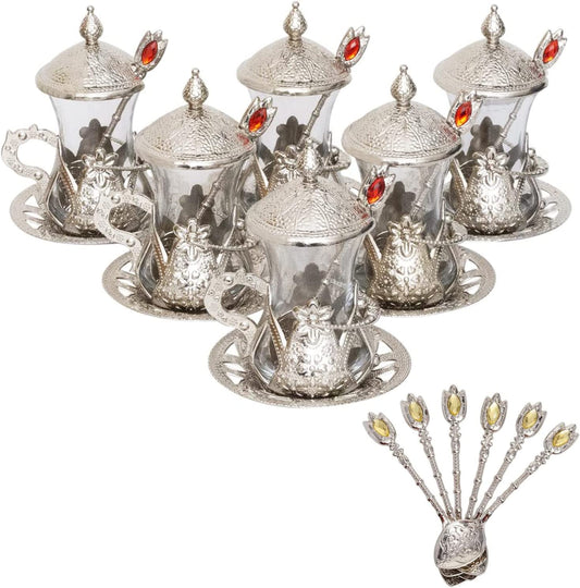 Handmade Turkish Tea Set (Silver)