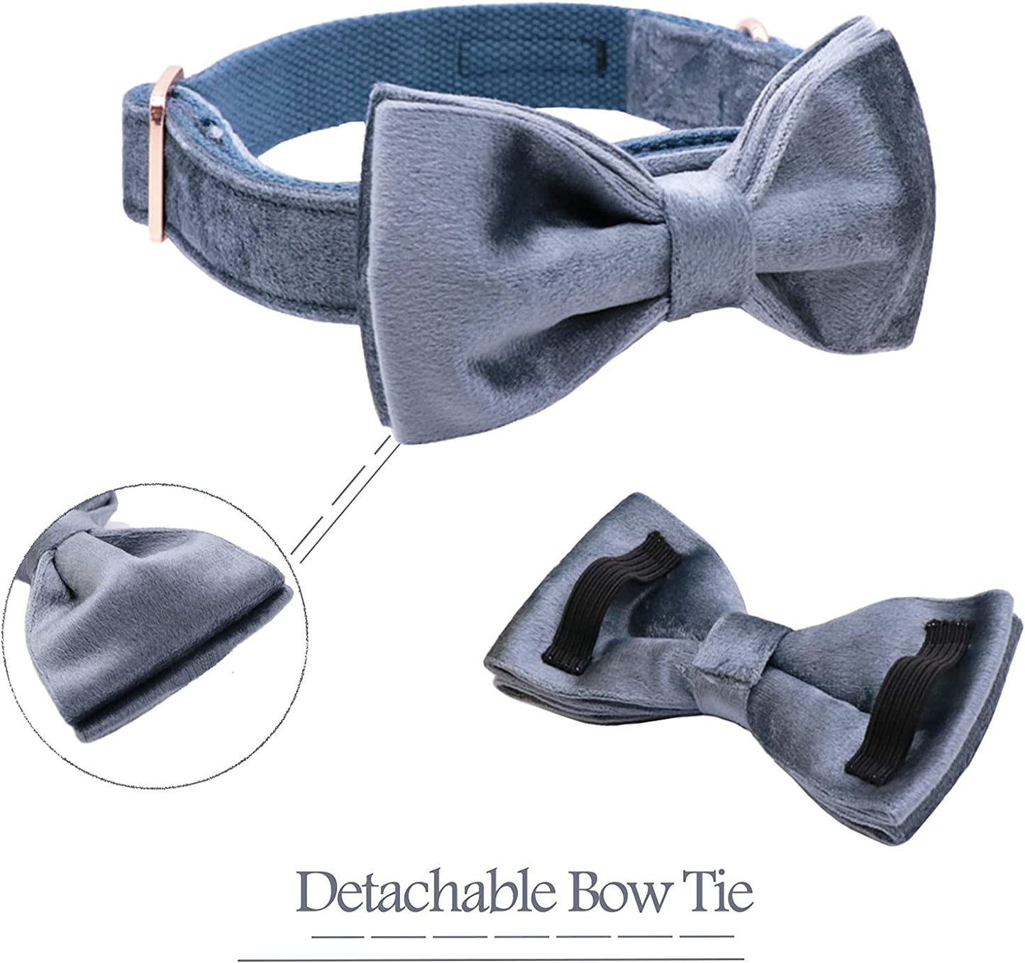 Velvet pet collar with detachable bow, size s, Blue