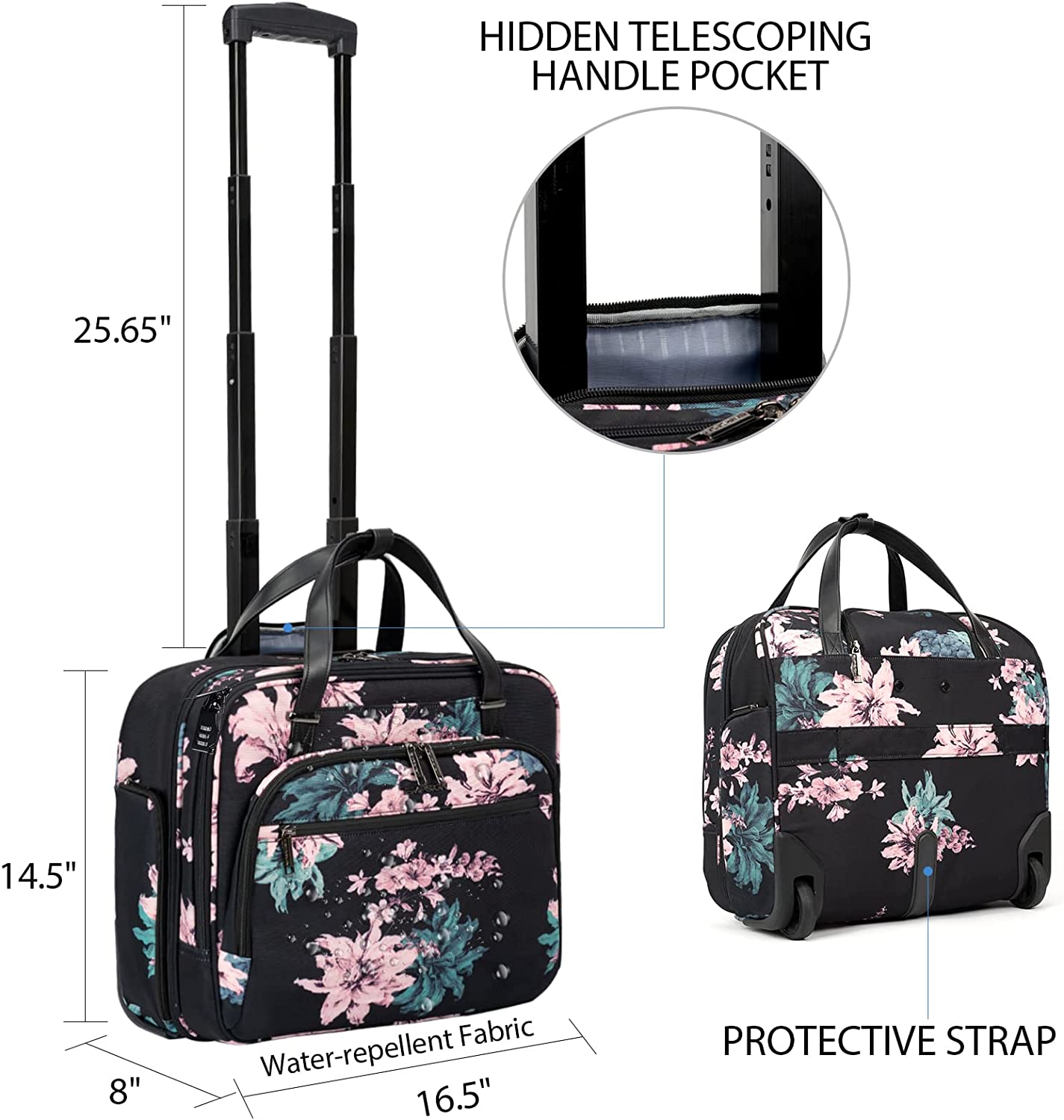 Briefcase with Wheels 15.6", Waterproof (Floral Print)