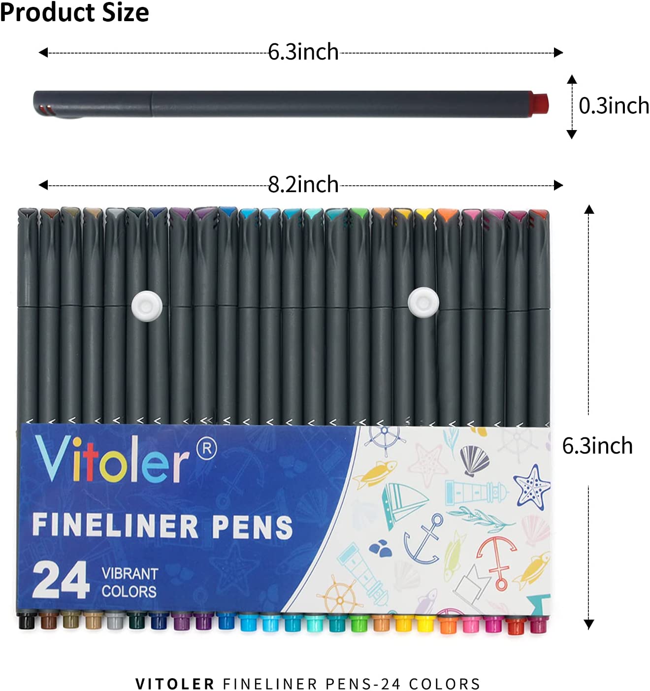 24 colored fine point markers for writing, 0.4 millimeters