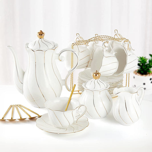 22-piece white porcelain tea set (includes a stand) - white