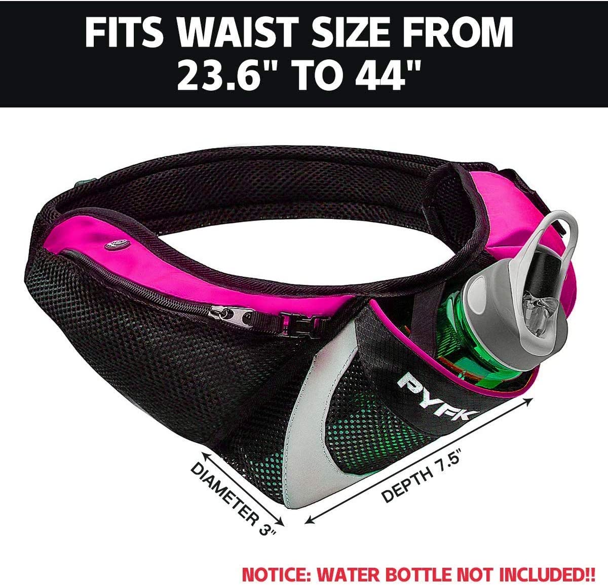 Waist bag with reflective water bottle holder, Upgrade Rose