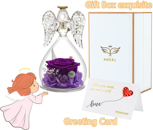 Angel Figurines with Real Rose for Valentine's Day (Purple)