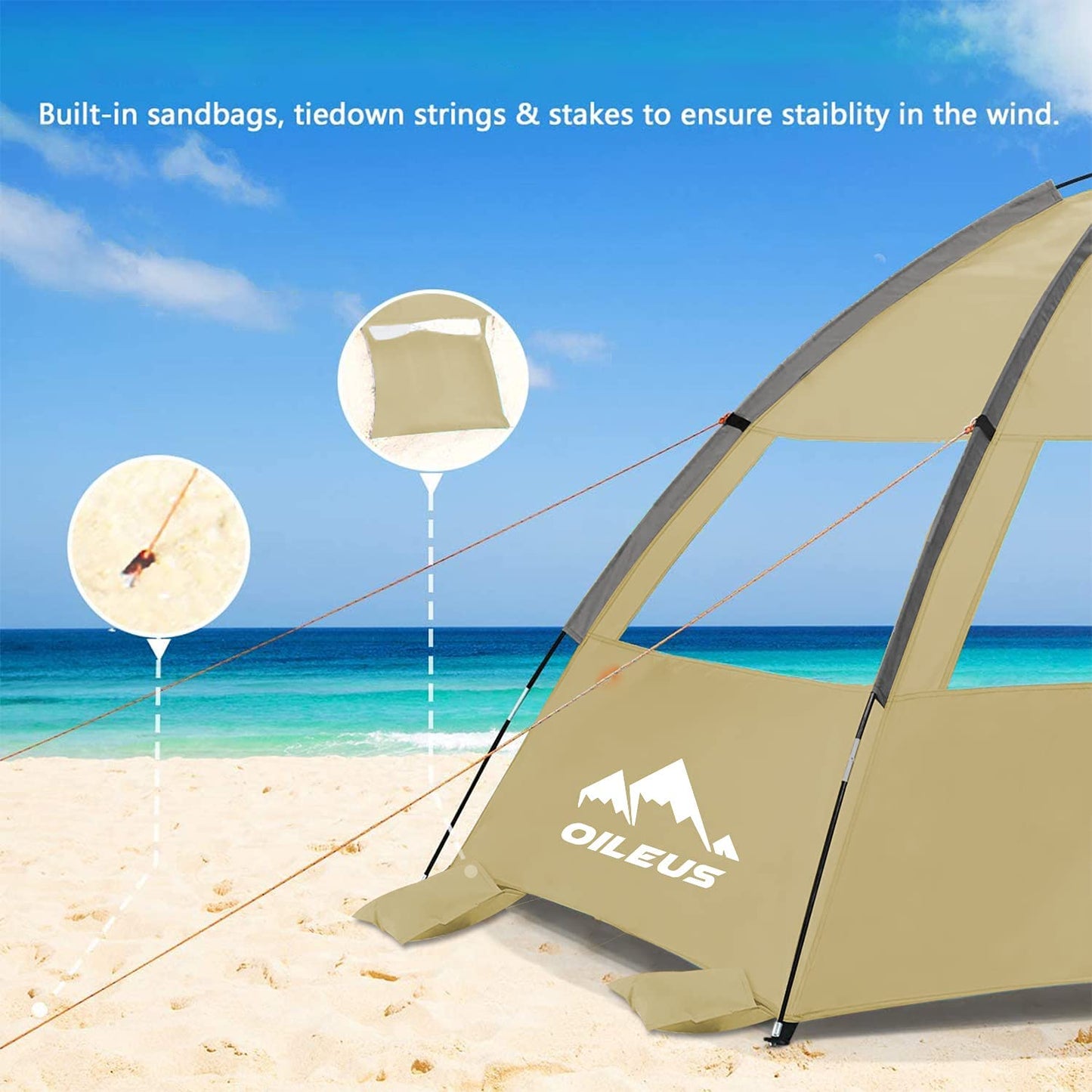 Portable camping tent for 2 or 3 people, Khaki