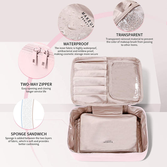 Travel Makeup Bag, Waterproof, Pink, 10"L x 9.44" W x 3.54"