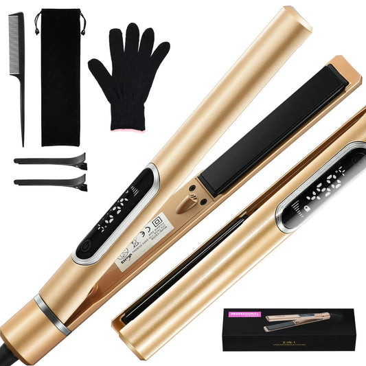 2-in-1 hair straightener and curler, 15S fast heating, LCD 290-450 ℉