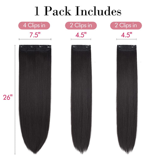 Set of 3 clip-in hair extensions, Black Brown-Straight, 26 Inch