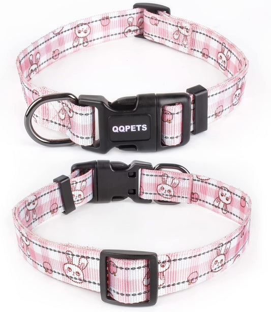 Soft Adjustable Dog Collar, S/Pink Bunny