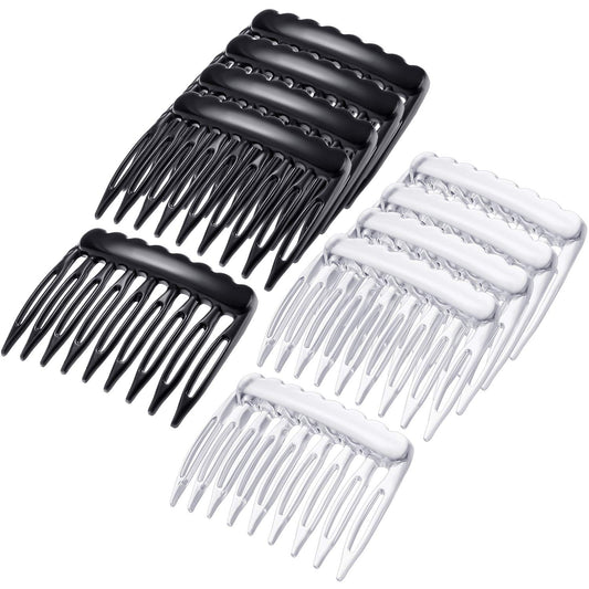 24 pieces of side plastic hair combs, black and transparent