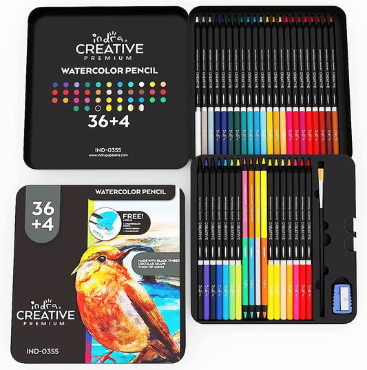 39 + 4, Set of watercolor pencils, with brush and sharpener