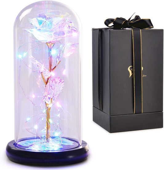 Galaxy Rose Flower with Colorful LED String