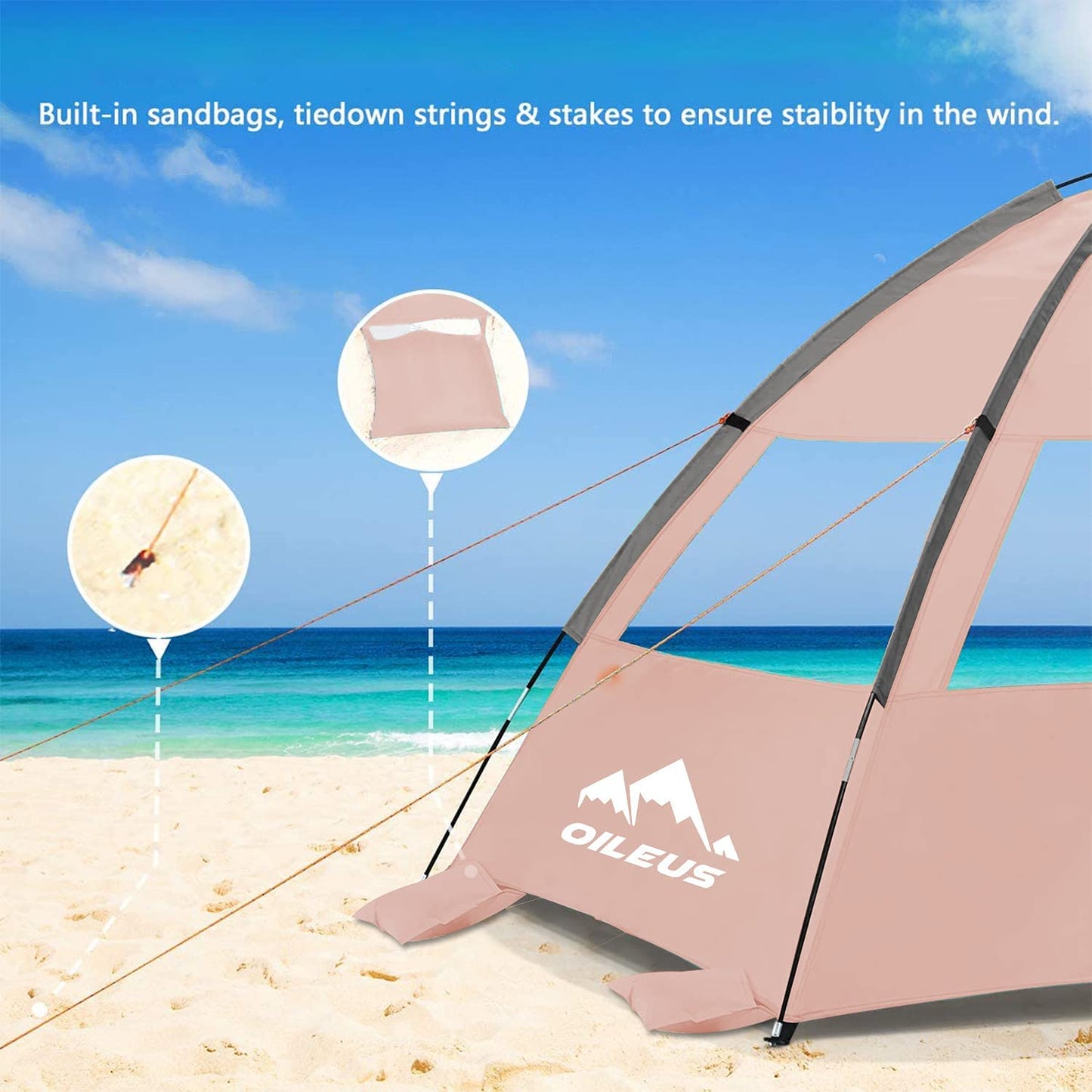 Portable camping tent for 2 or 3 people, Pink