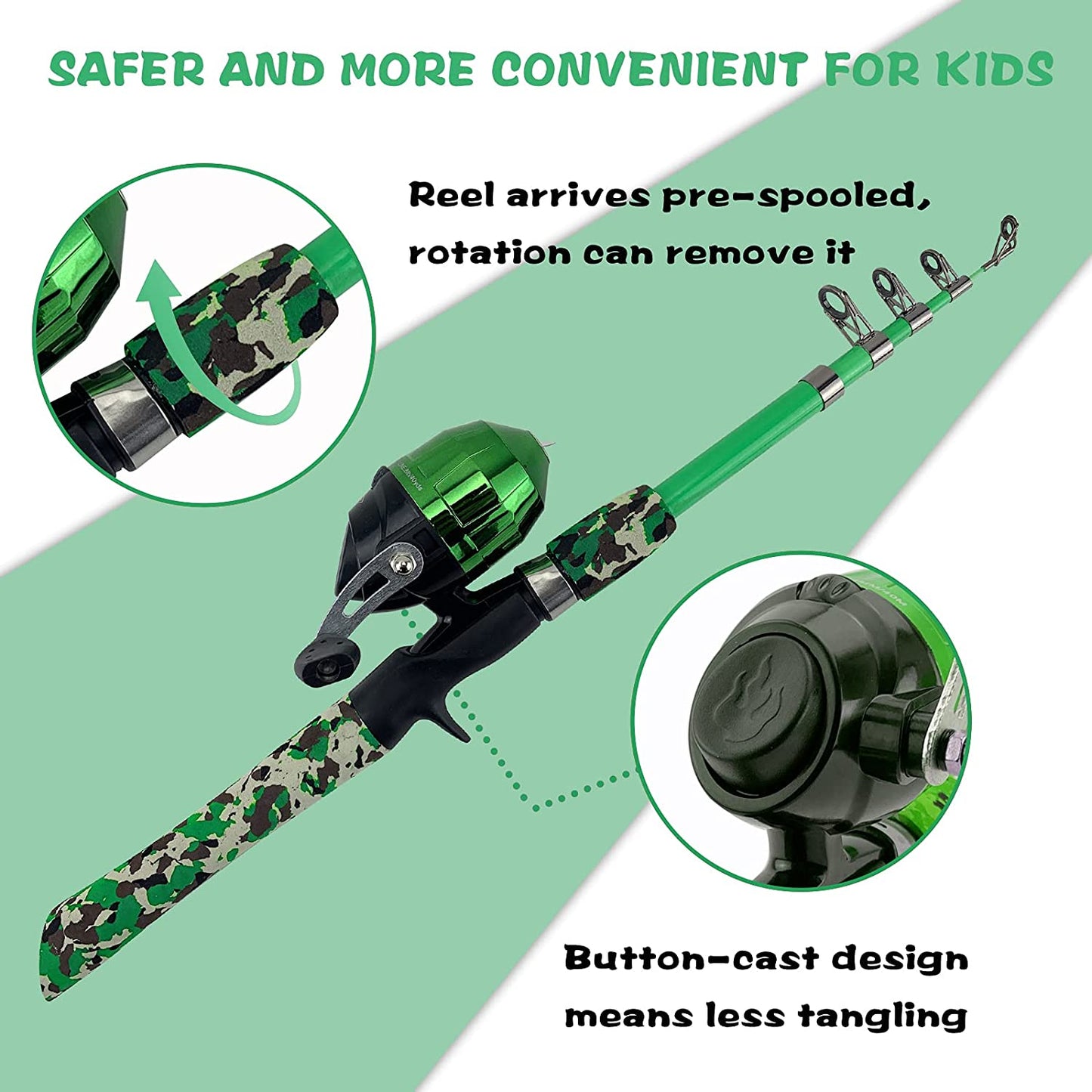 Fishing rod and reel combo kit, color: green