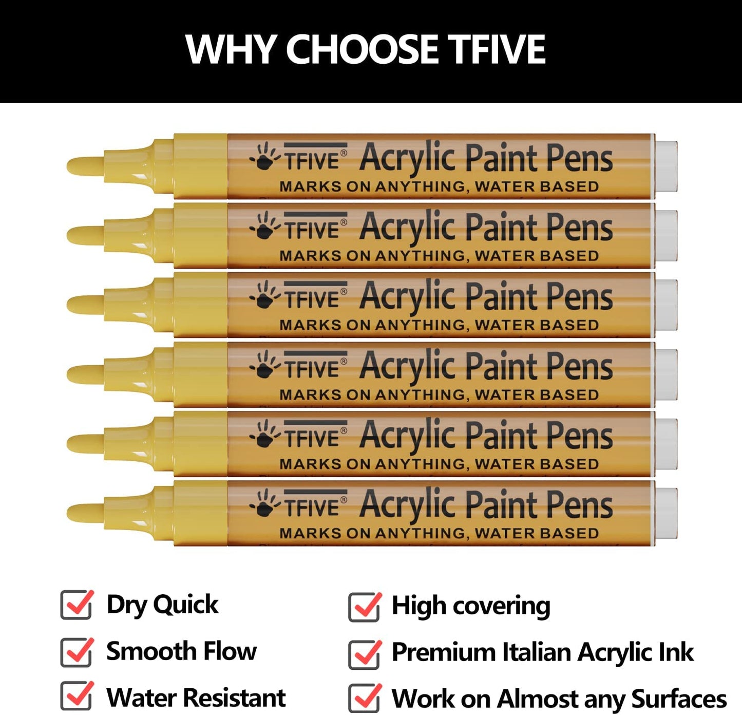 Yellow Acrylic Paint Markers, Medium Point, 6-Pack