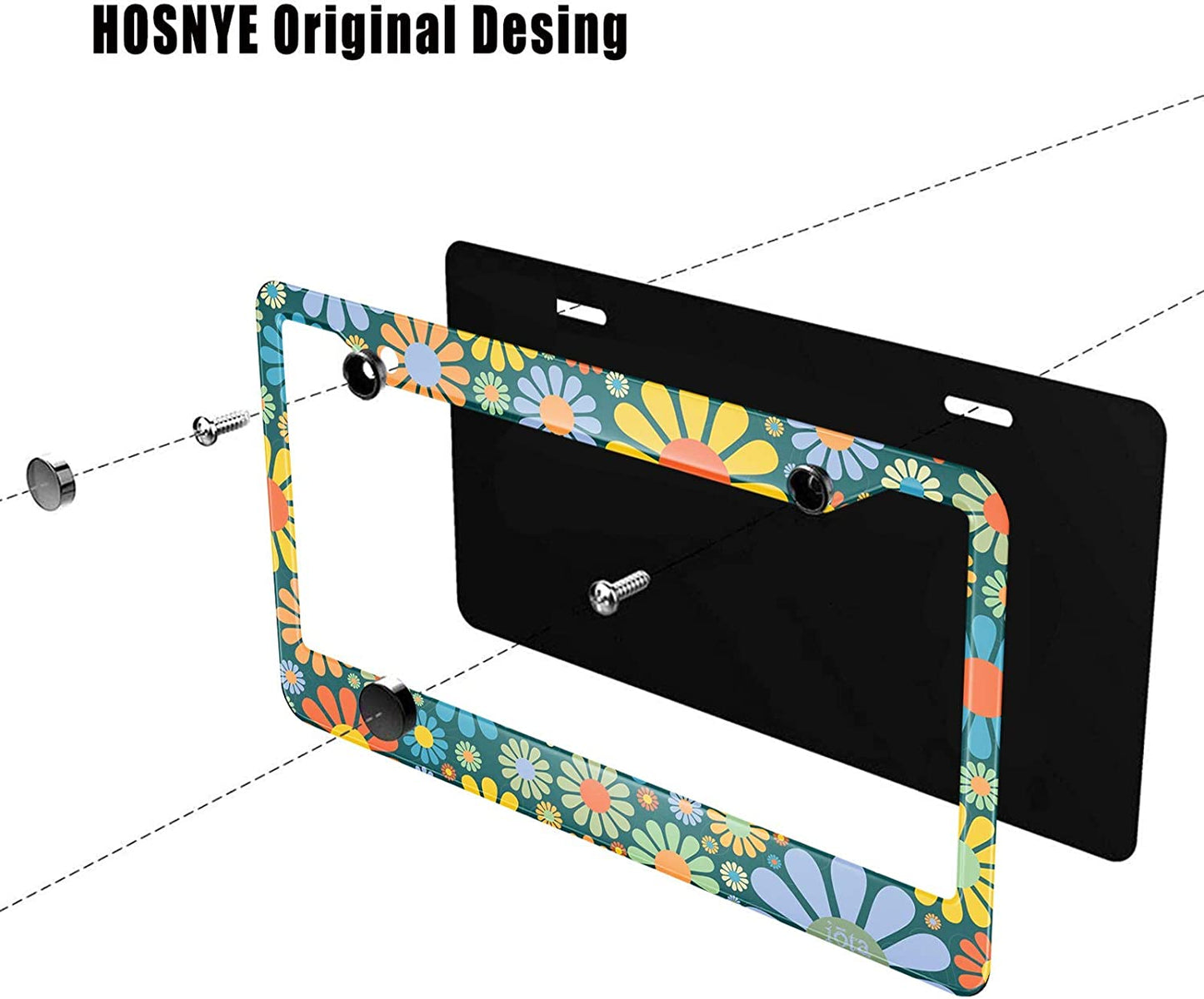 Colorful Flowers License Plate Frame 12 x 6 Inch, Multi23