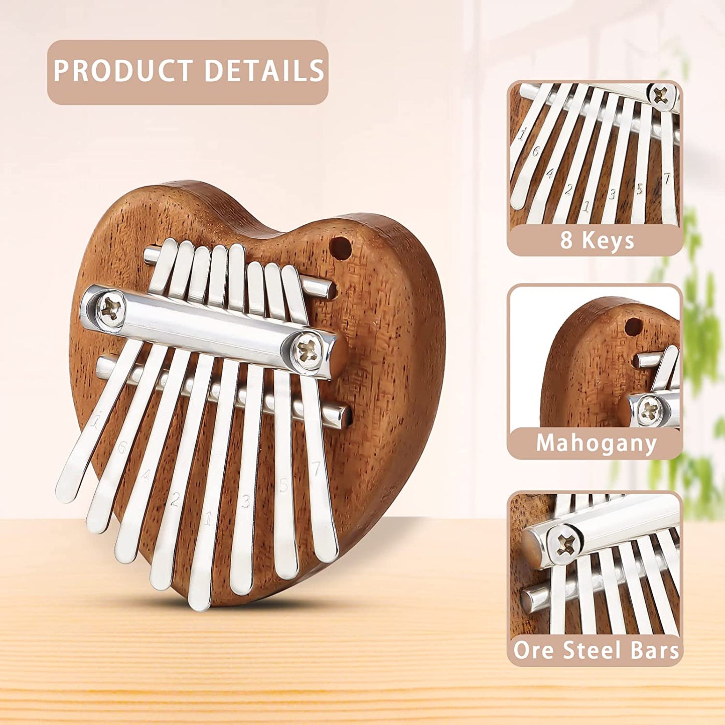 Mini Kalimba Thumb Piano 8 Keys, Portable Solid Wood Finger Piano