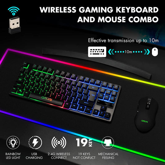 Wireless Gaming Keyboard and Mouse Combo, Rainbow