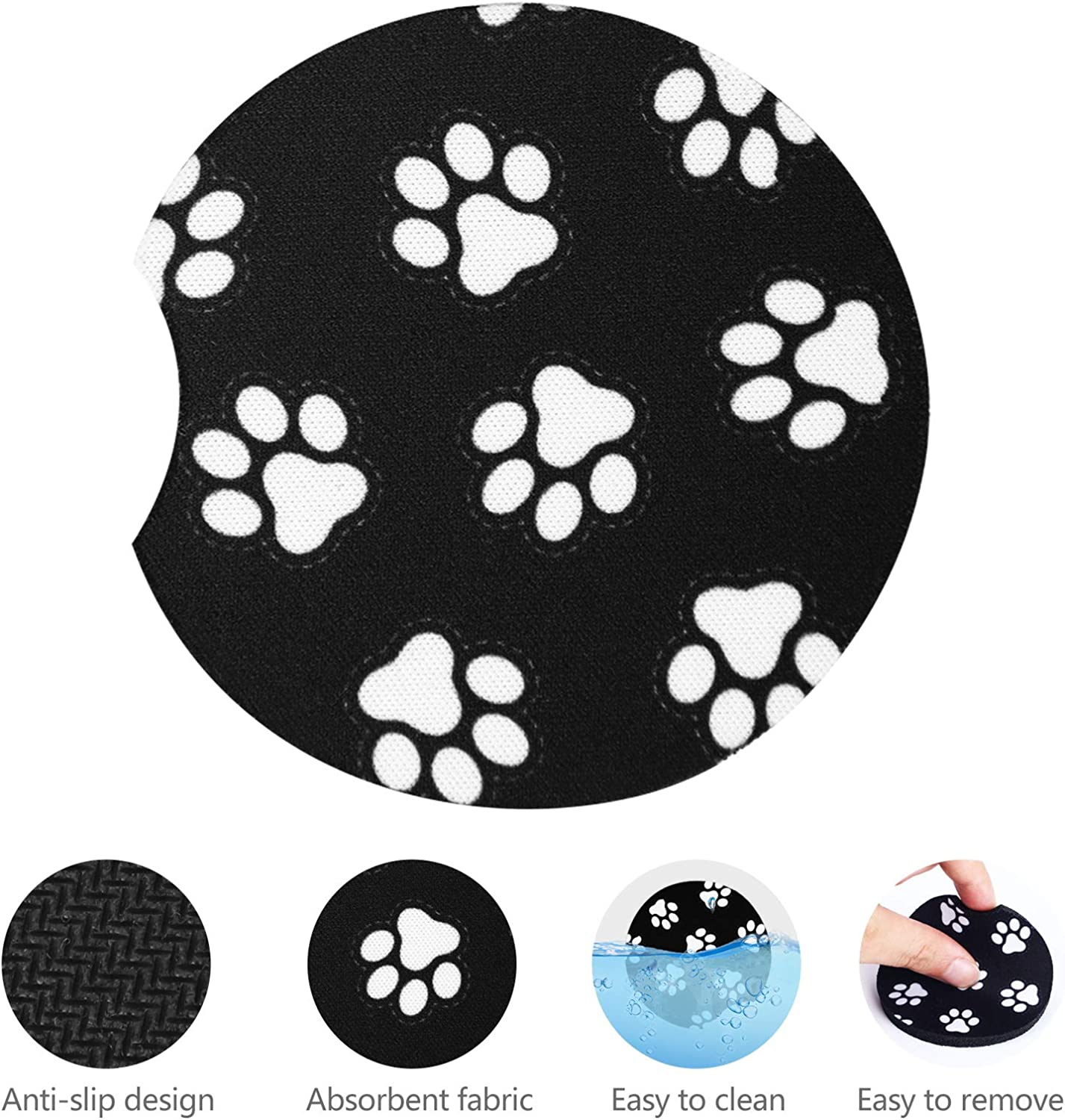 Absorbent Car Coasters - Set of 2 (Paw Print Design)