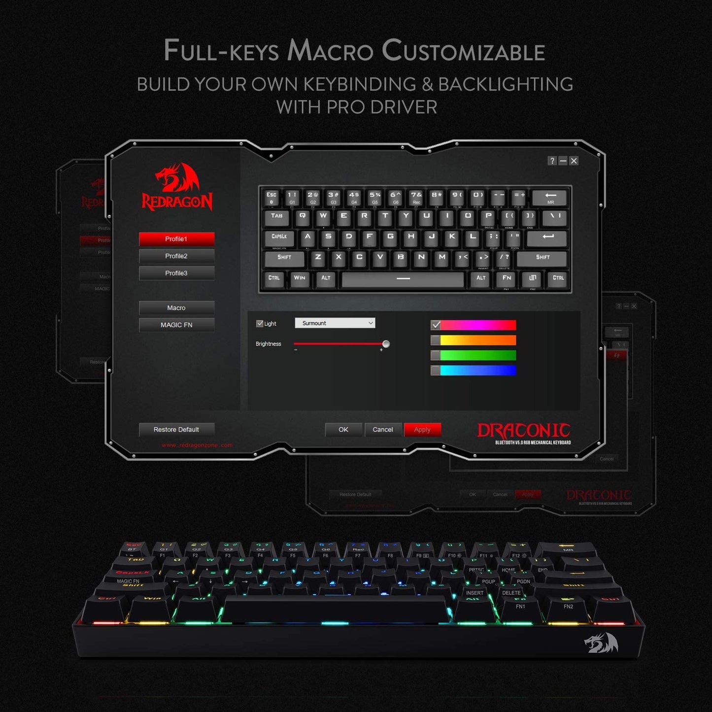 K530 60% Compact RGB Wireless Mechanical Keyboard, 61, Black