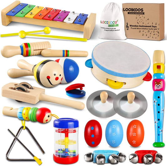 Wooden percussion instruments kids with storage bag, size: 17 pcs