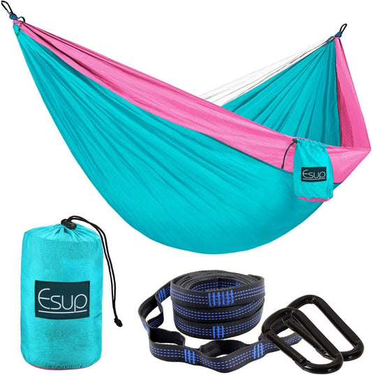 Single & Double Portable Camping Hammock (Lake Blue Pink White)