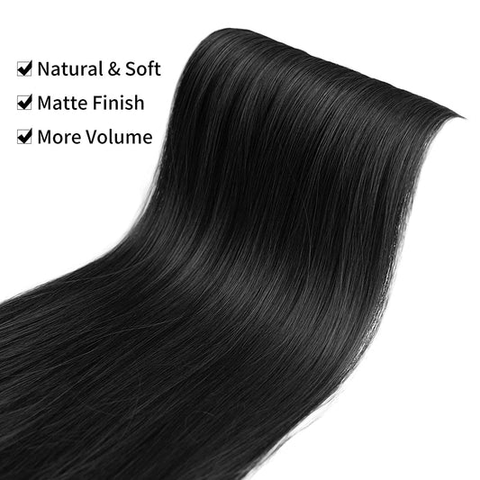 Set of 3 clip-in hair extensions, (color: natural black), 16"