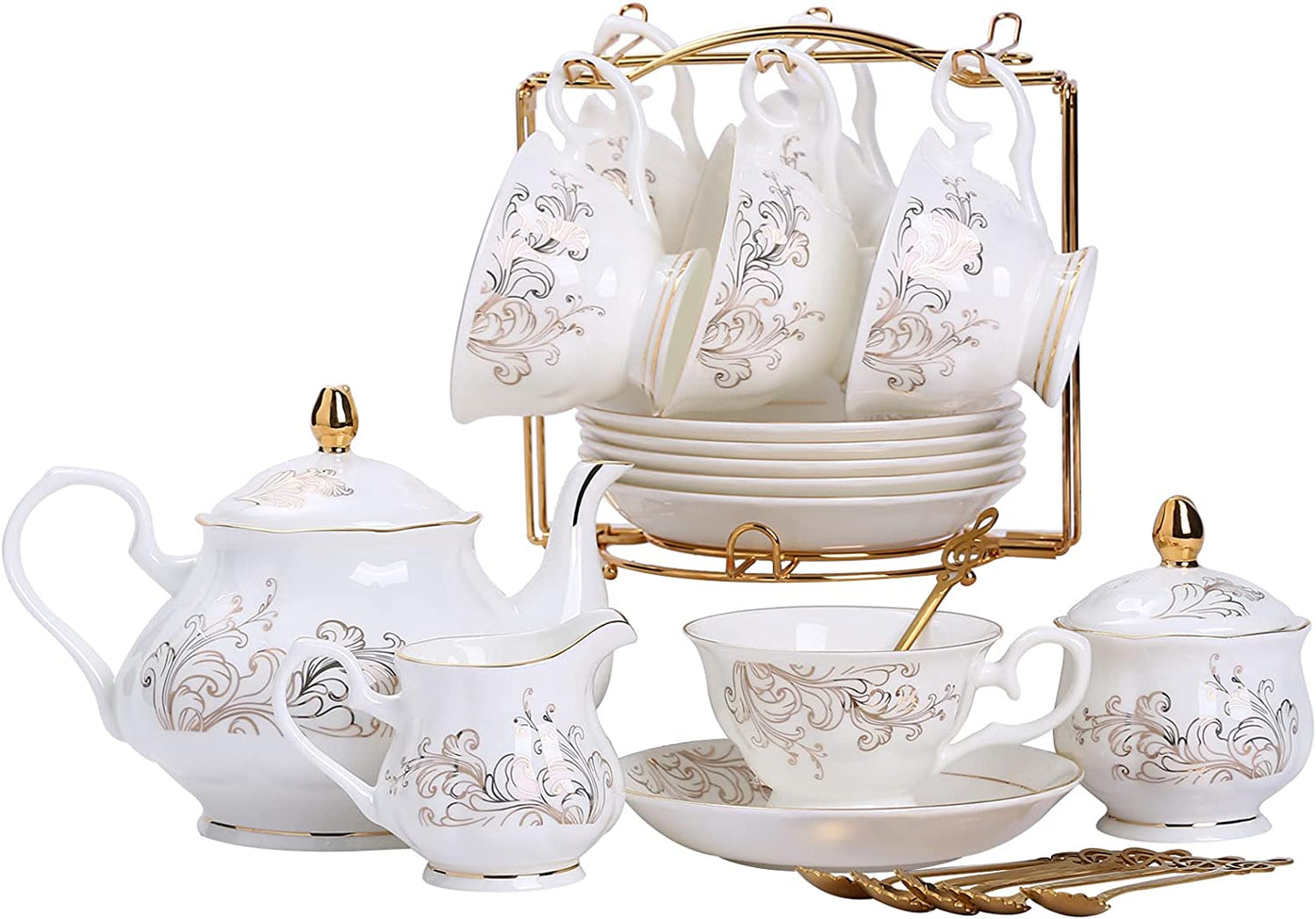 22-Piece Porcelain Tea Sets (Phoenix with Gold Rim)