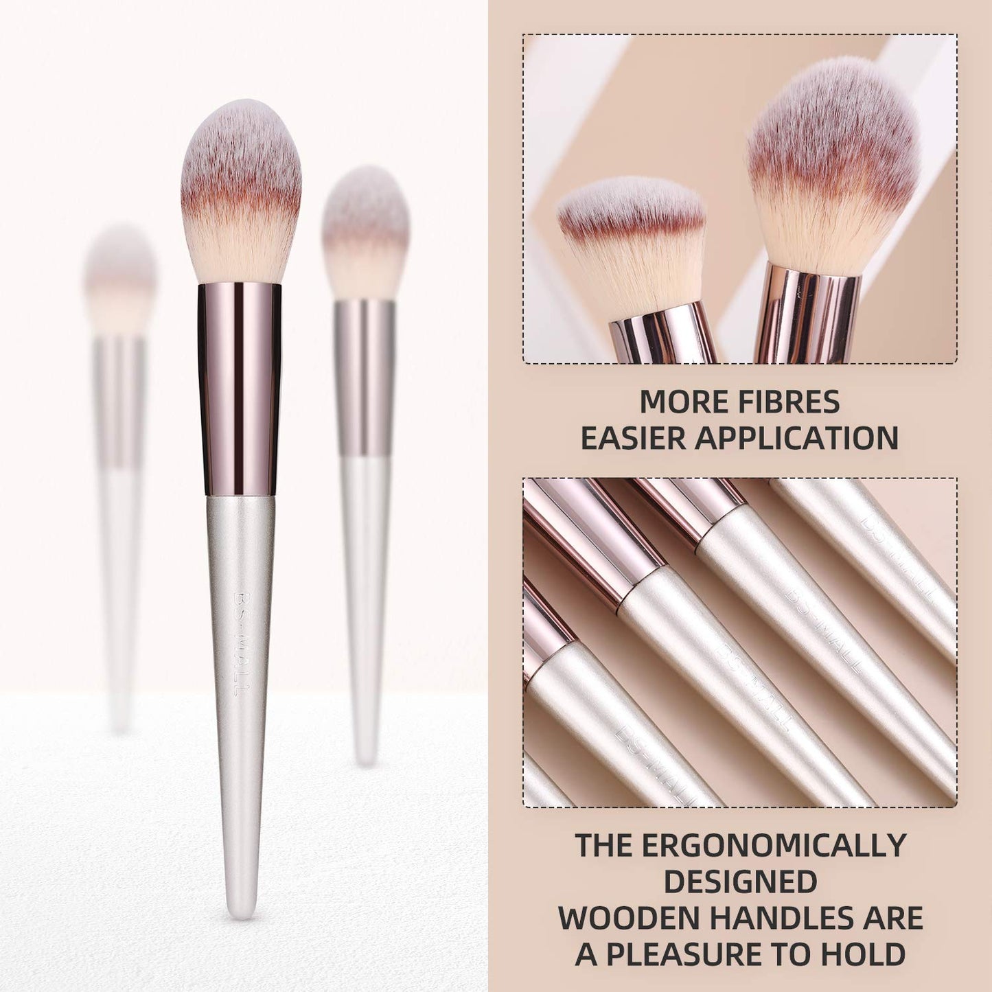 Makeup brush set, 18 pieces, with case, (Champagne Gold)