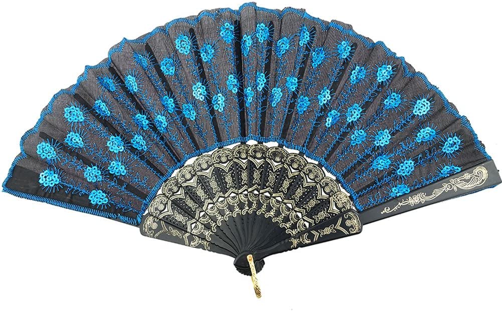 Elegant vintage style embroidered fan (Sky Blue)