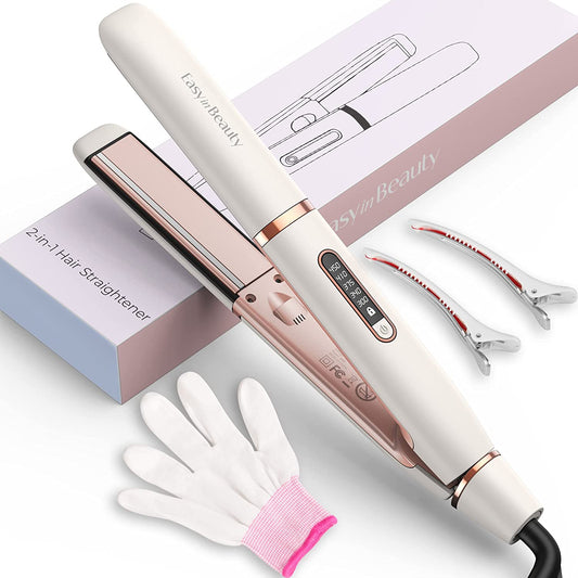 2-in-1 ceramic and tourmaline ionic hair straightener, white-gold