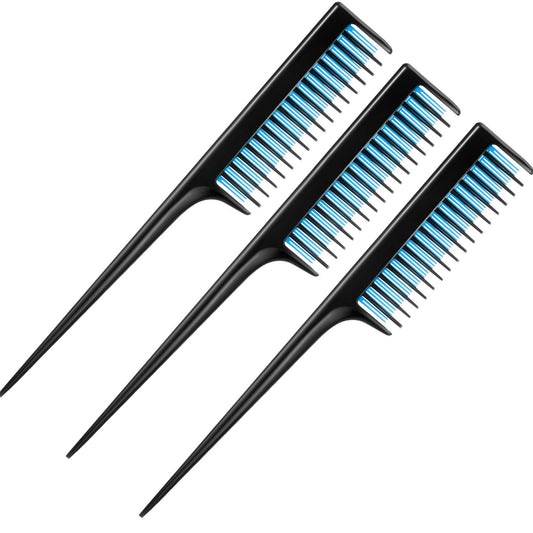 3-piece triple comb rat tail comb (black and blue)