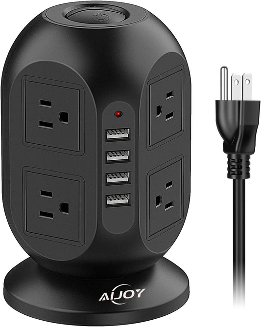 Power strip tower with 4 USB ports, color: black