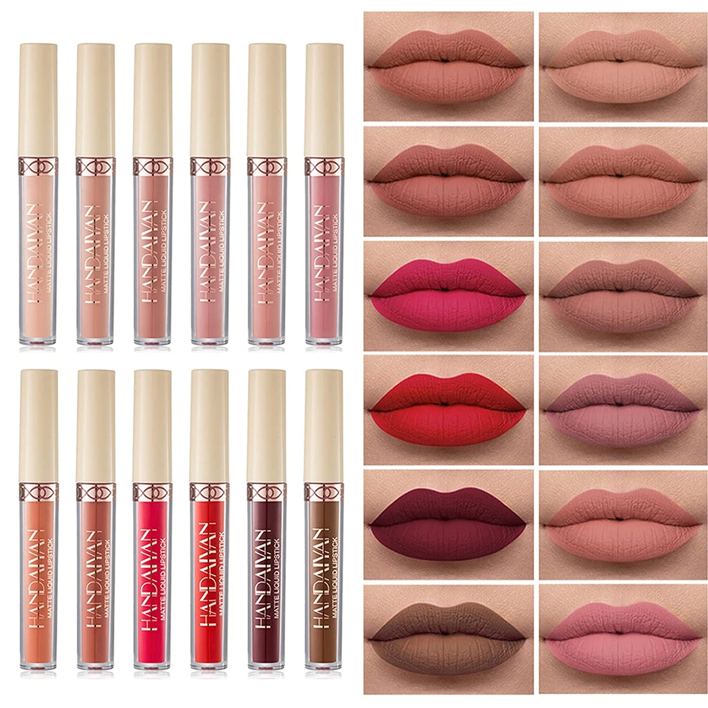 Set of 12 matte liquid lipsticks, long lasting